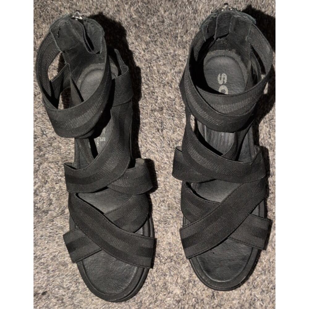 Sorel Joanie™ II Leather Wedge Heeled Sandal  Size 9.5  Black EUC - Picture 3 of 6